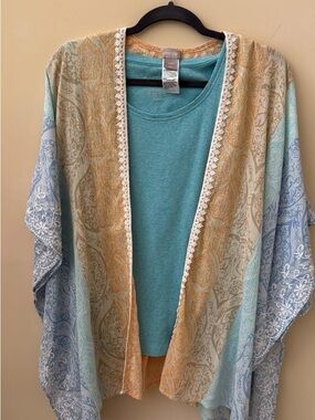 Chico's Two-Tone Teal and Peach Cotton Top